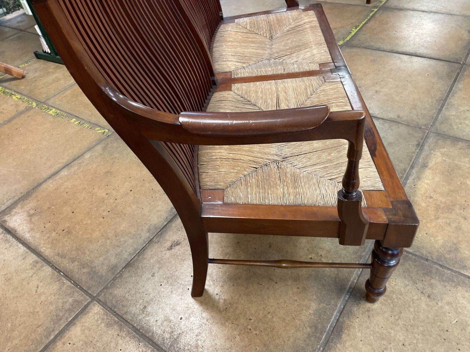 Furniture Early 20th Century French Mahogany & Rush 2 Seater Lovers Seat/ Bench photo