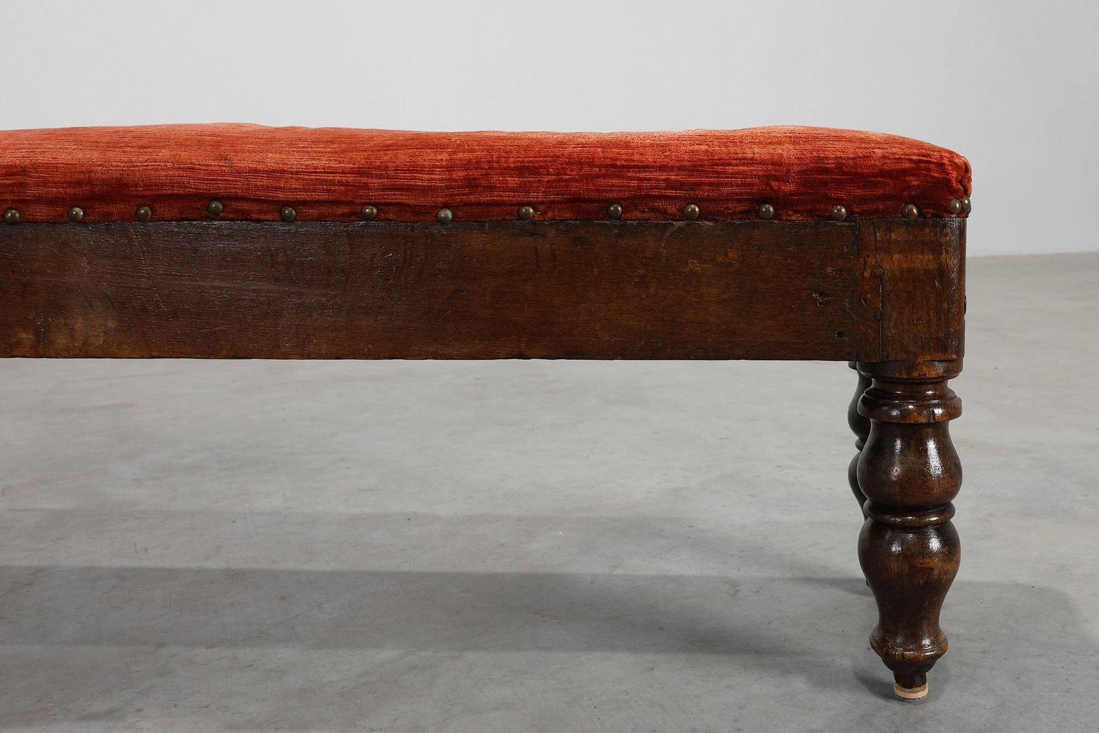Large Antique French Oak Bench With Velvet Upholstery, 1700s photo buy