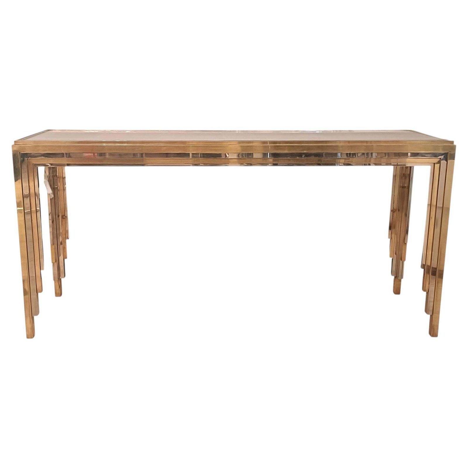 Romeo Rega Brass And Chrome Console Table With Underilluminated Glass Top, 1970s photo vinterior