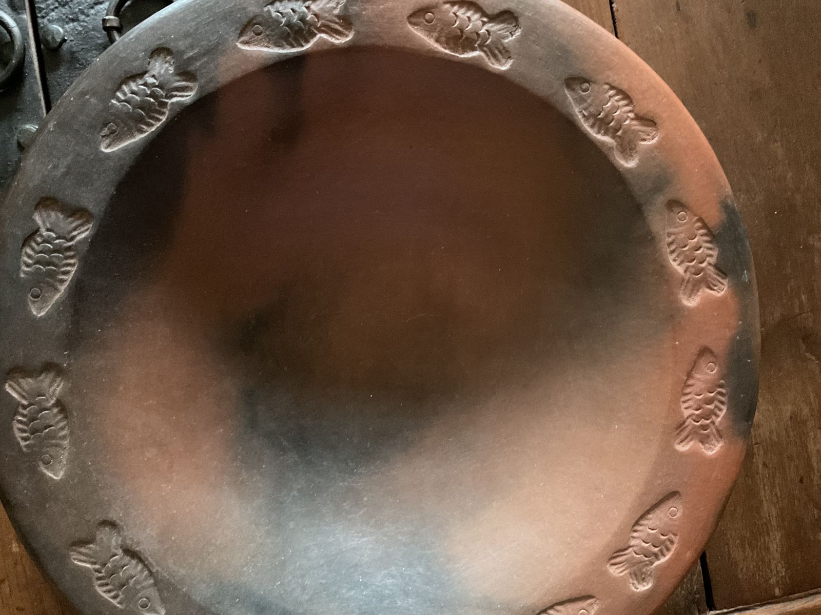Large Vintage Sasak Pottery Charger Plate  Lombok, Indonesia   Hand Crafted Fish Motif photo vintage