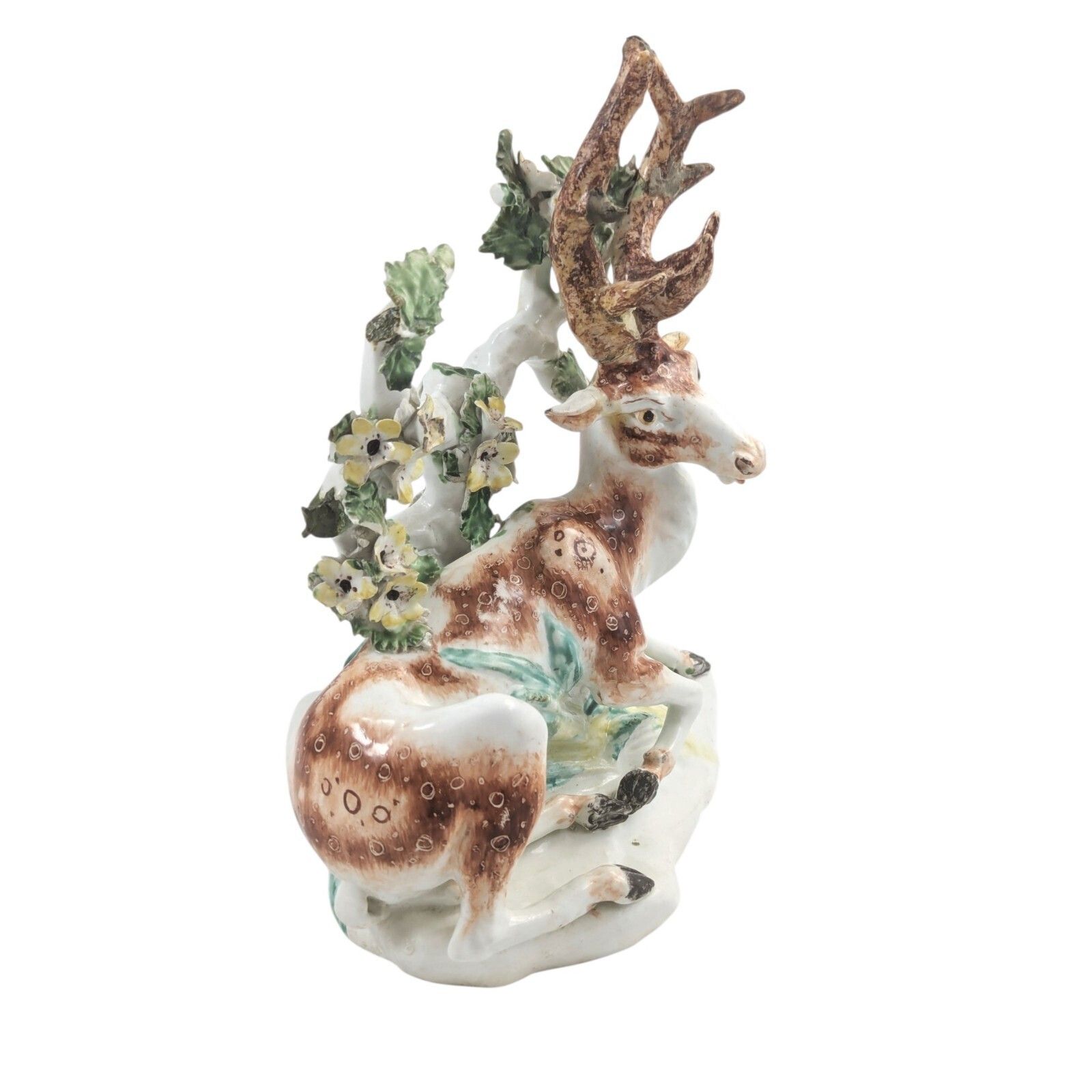 18th Century Derby Porcelain Figure Recumbent Stag With Bocage C.1755 1765 photo vinterior