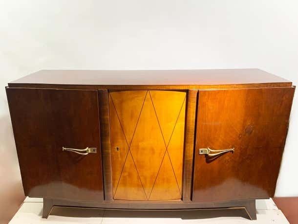 Mid Century French Art Deco Sideboard With Diamond Marquetry And Brass Details photo furniture