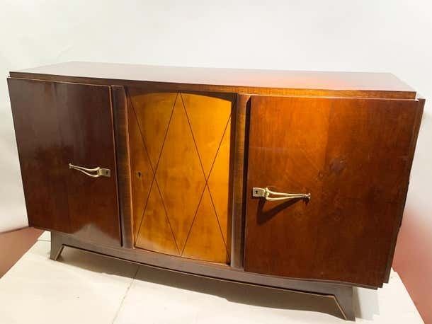 Mid Century French Art Deco Sideboard With Diamond Marquetry And Brass Details photo for sale