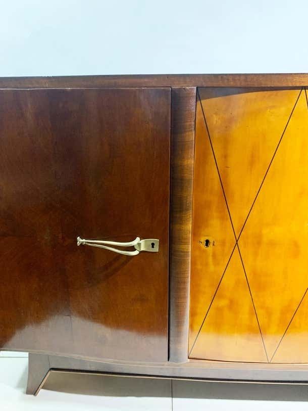 Mid Century French Art Deco Sideboard With Diamond Marquetry And Brass Details photo vinterior