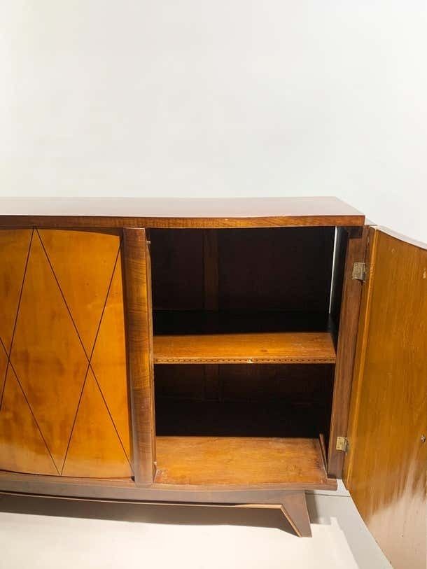 Mid Century French Art Deco Sideboard With Diamond Marquetry And Brass Details photo vintage