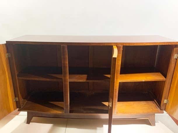 photo for sale Mid Century French Art Deco Sideboard With Diamond Marquetry And Brass Details