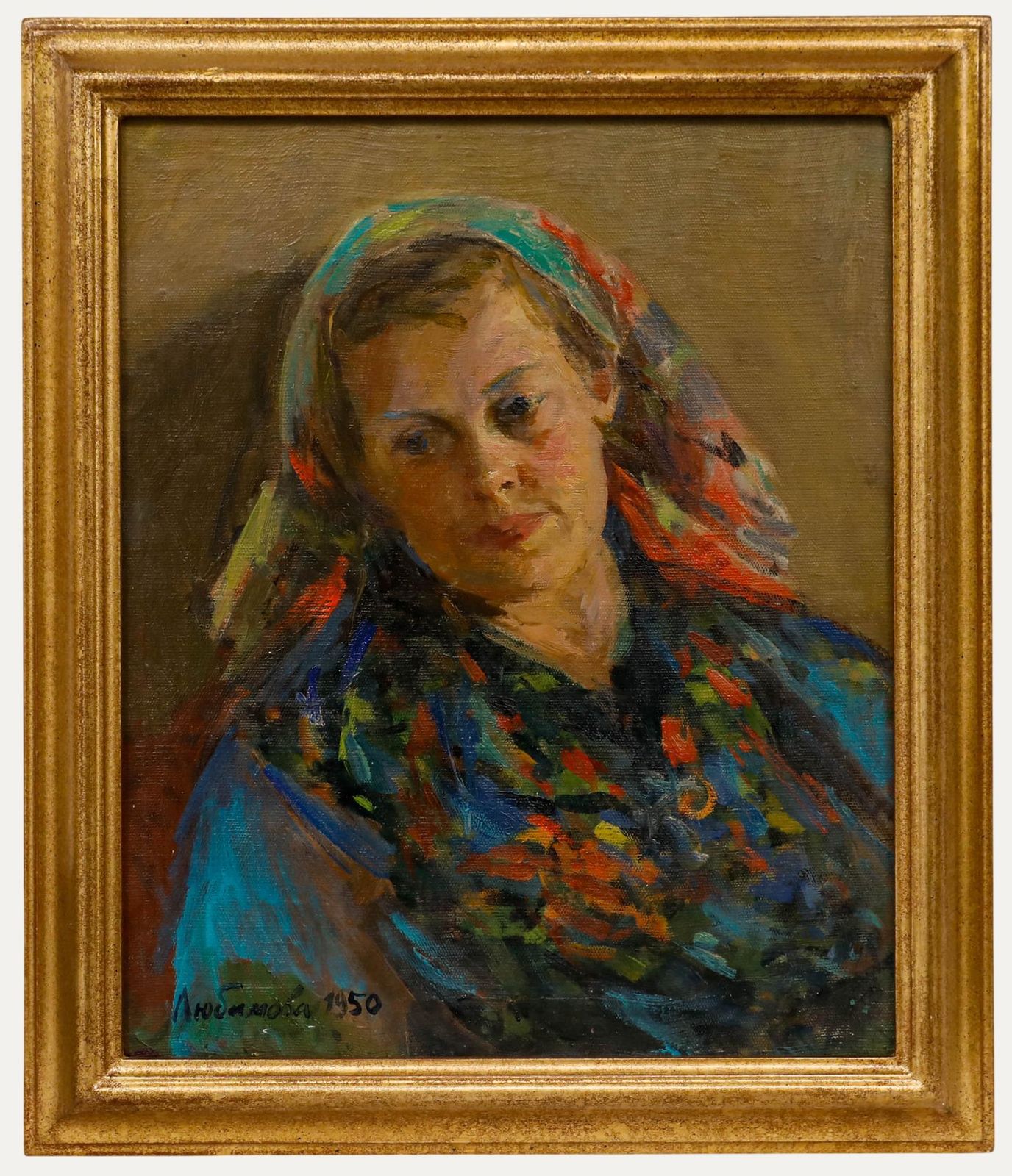 Vera Aleksandrovna Lyubimova (1918 2010)   Framed Oil, Woman In A Headscarf