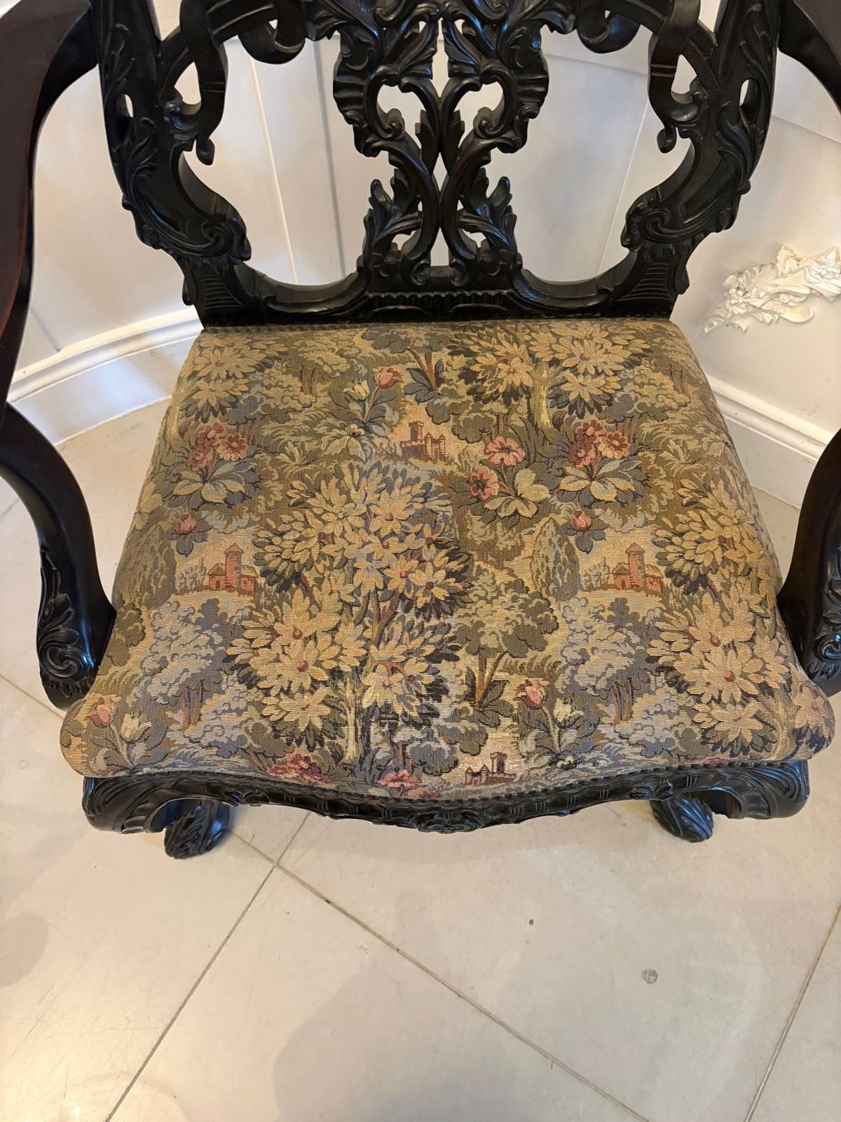 Antique Exceptional Carved Mahogany Chippendale Style Ribbon Back Office Chair photo vintage