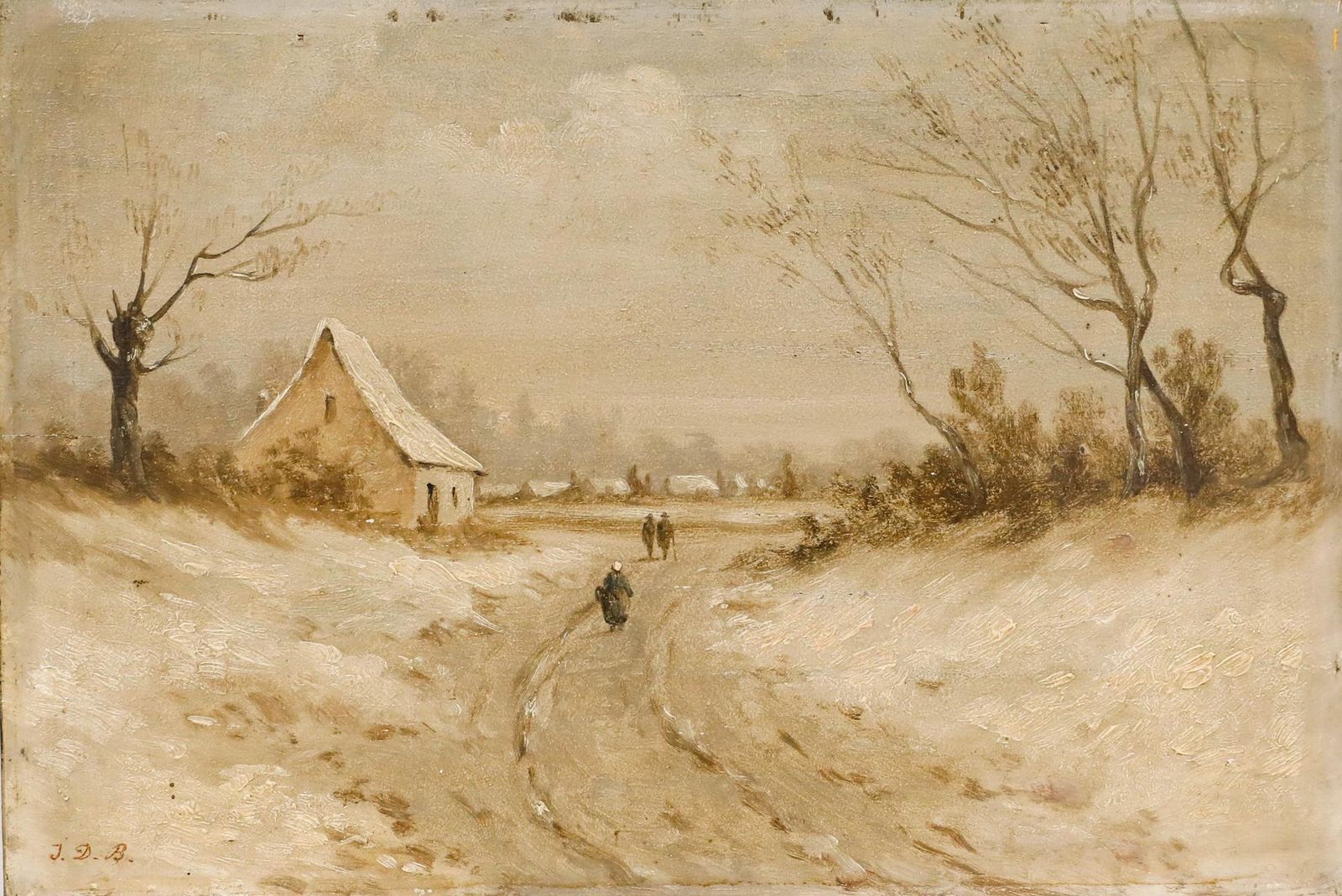 19th Century Oil   Walking Through The Snow photo furniture