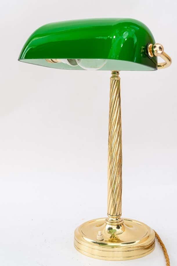 Solid Banker Table Lamp With Original Glass Shade Vienna Around 1920s photo vintage