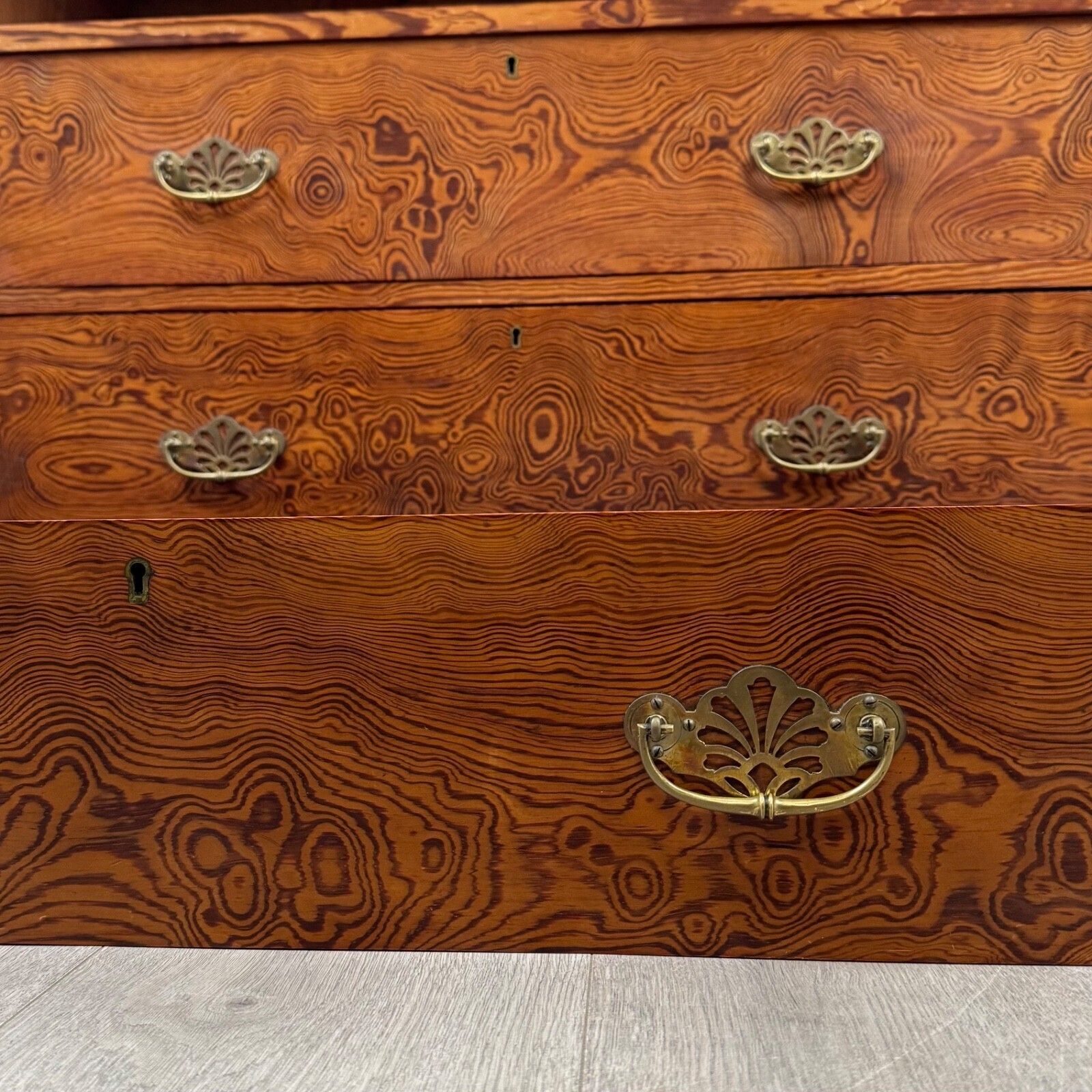 Furniture Antique 19th Century Figured Pitch Pine Chest Of Drawers ( Af 5401 ) photo