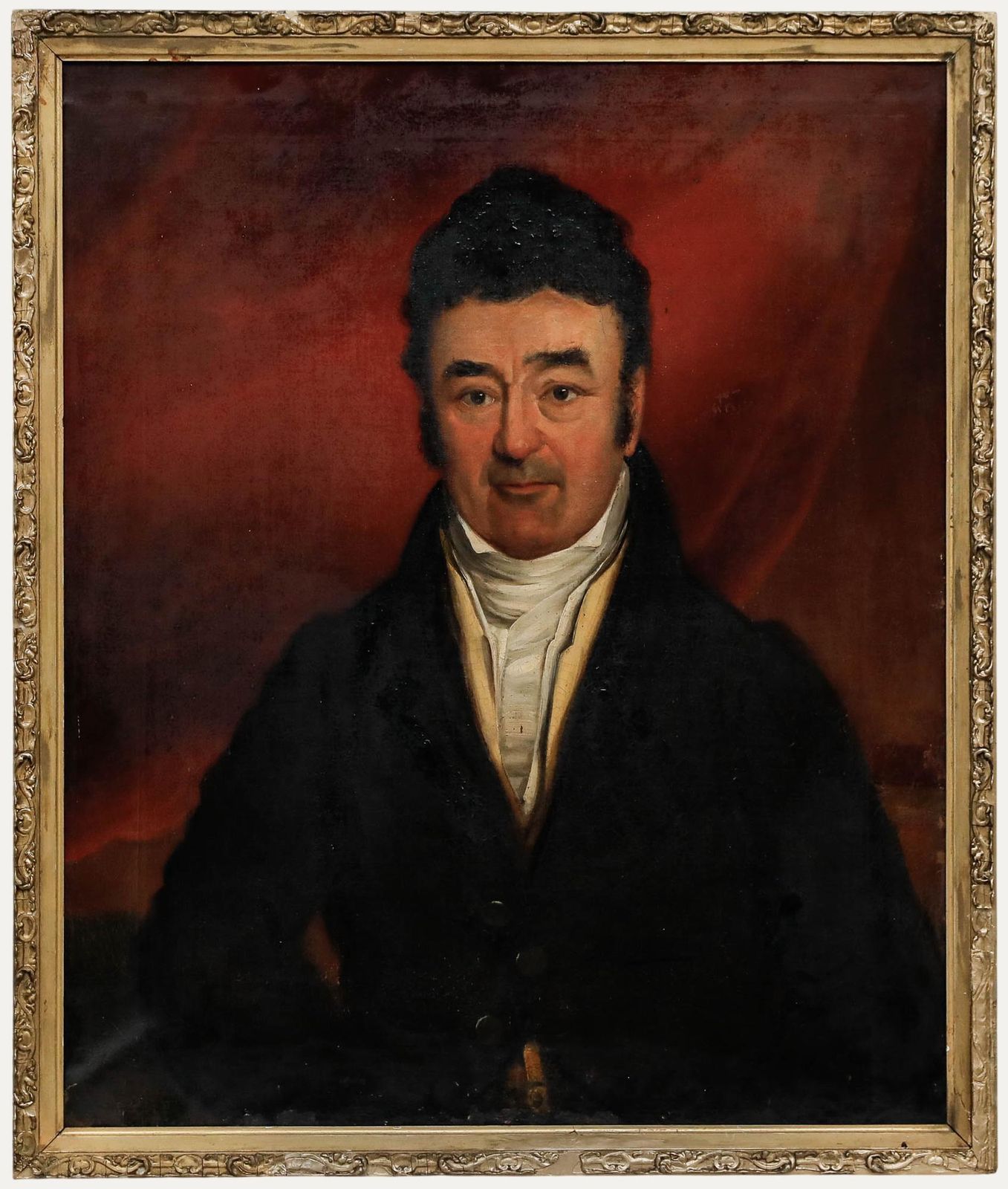 Early 19th Century Oil   Gentleman In Silk Necktie