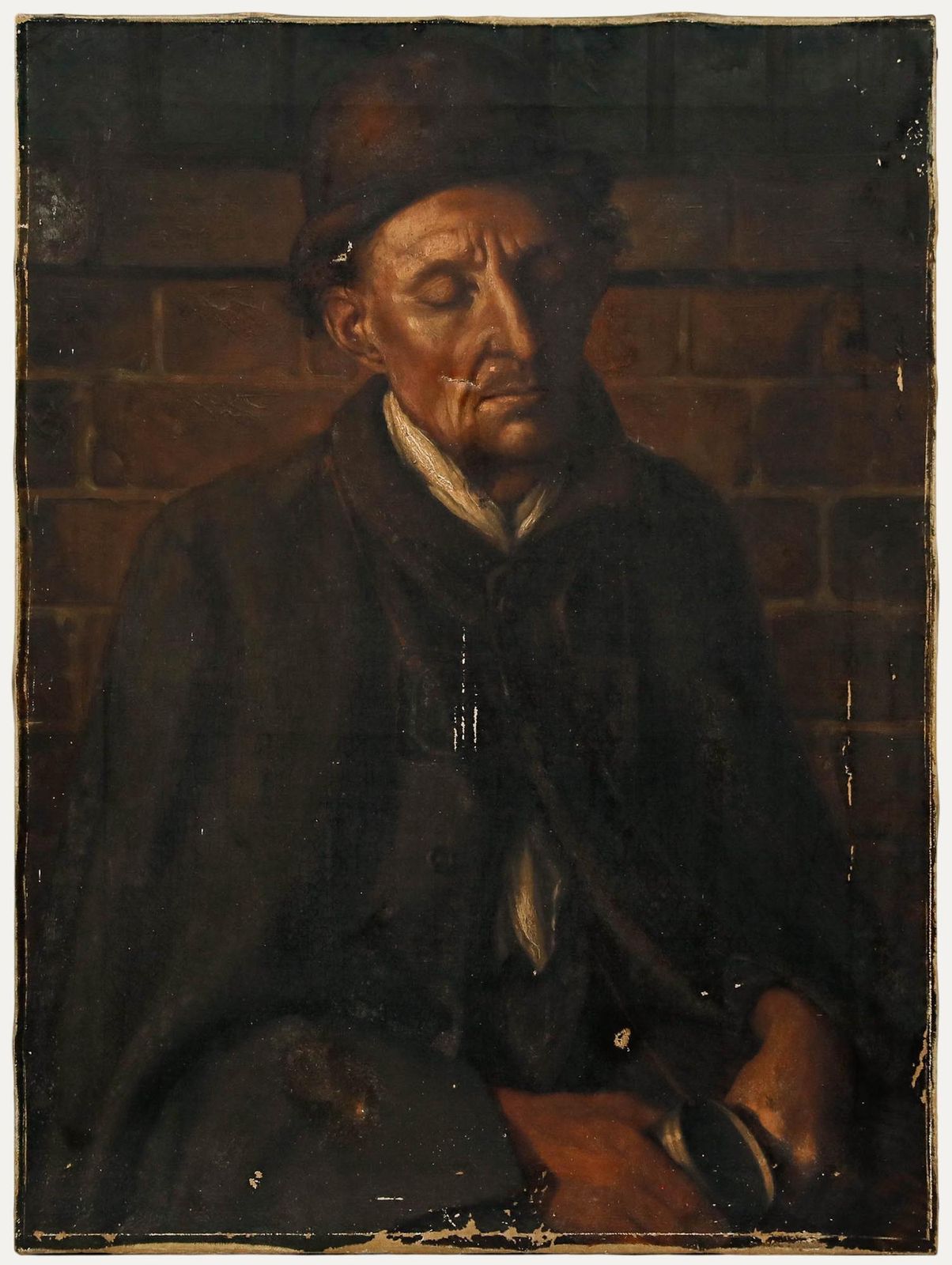 Late 19th Century Oil For Restoration   Portrait Of A Weary Beggar