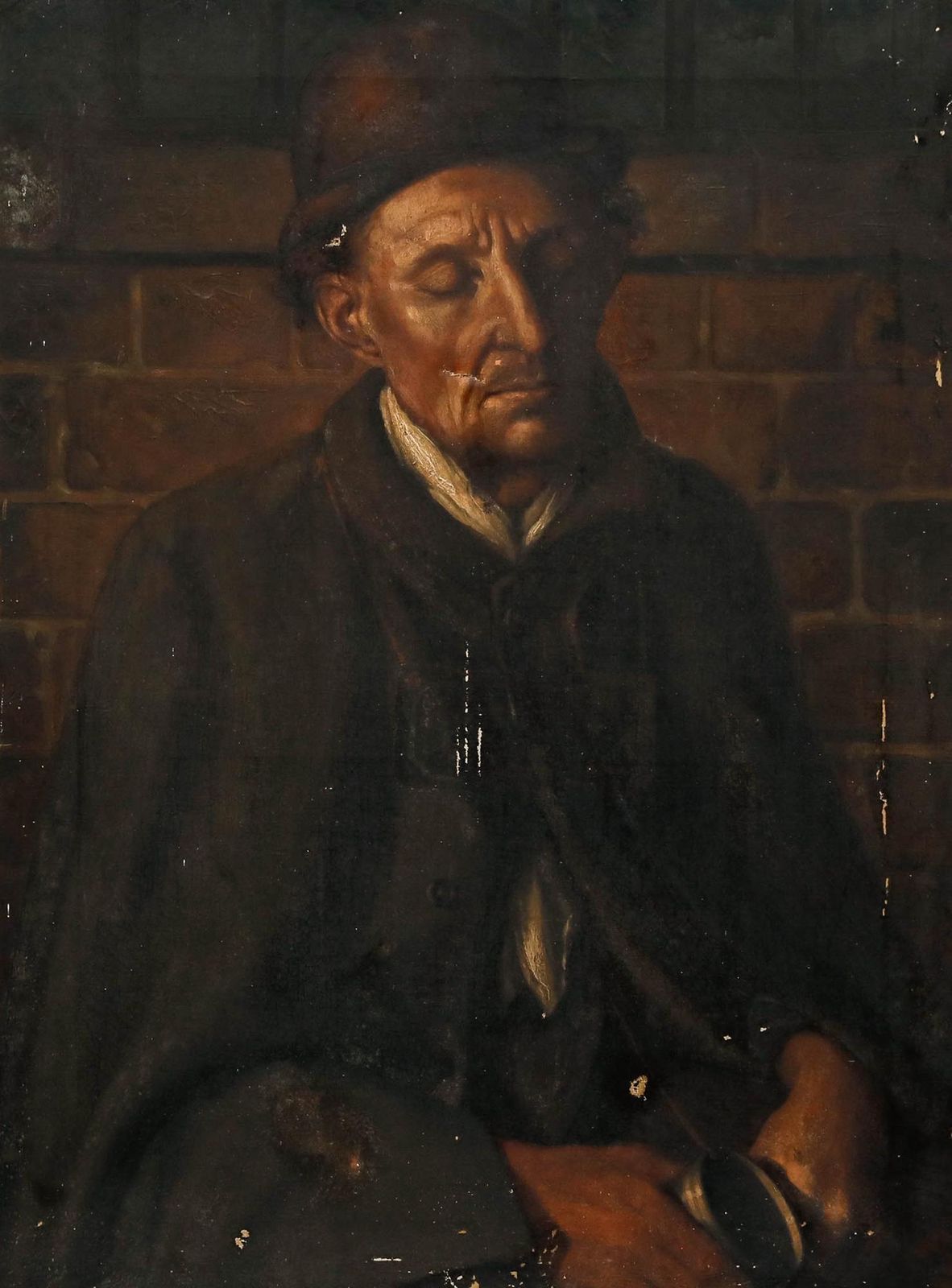 Late 19th Century Oil For Restoration   Portrait Of A Weary Beggar photo furniture
