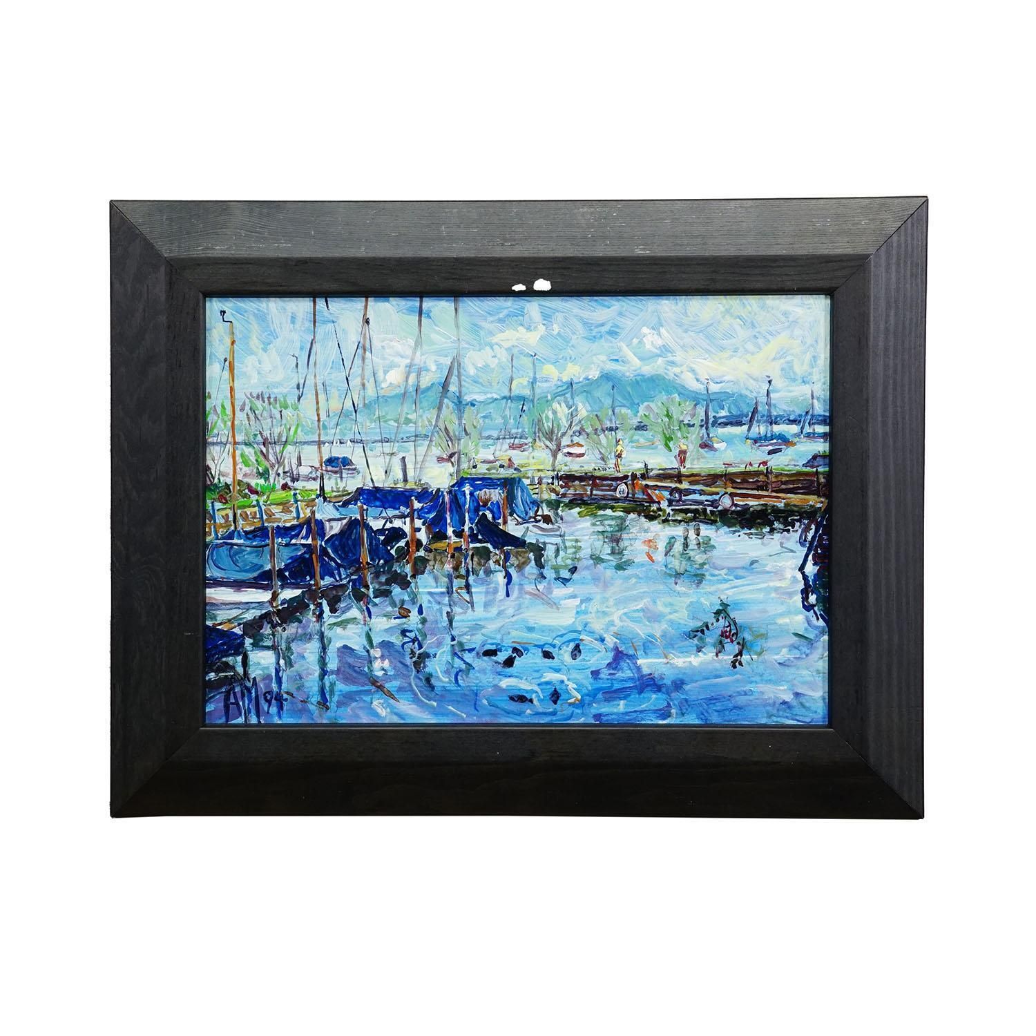 Oil Painting By Alexander Michael  Boat Harbor Fraueninsel 1994 photo furniture