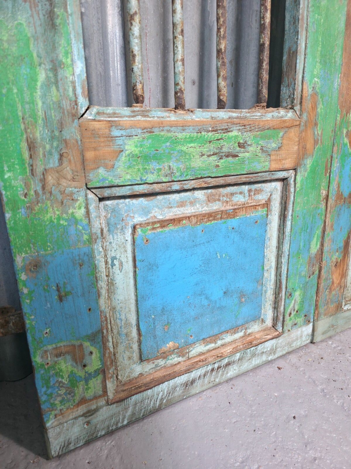 Pair Vintage Rustic Indian Wooden Iron Doors Garden Gates Room Divider Screen photo vinterior