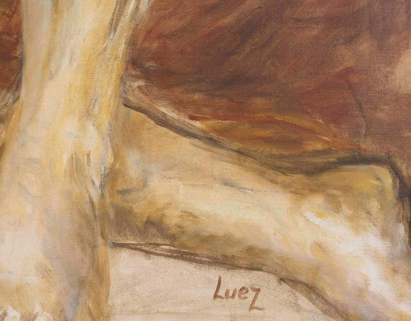 Oil Painting On Canvas By Evelyne Luez, Depicting A Man And A Woman Lying Down. photo Art