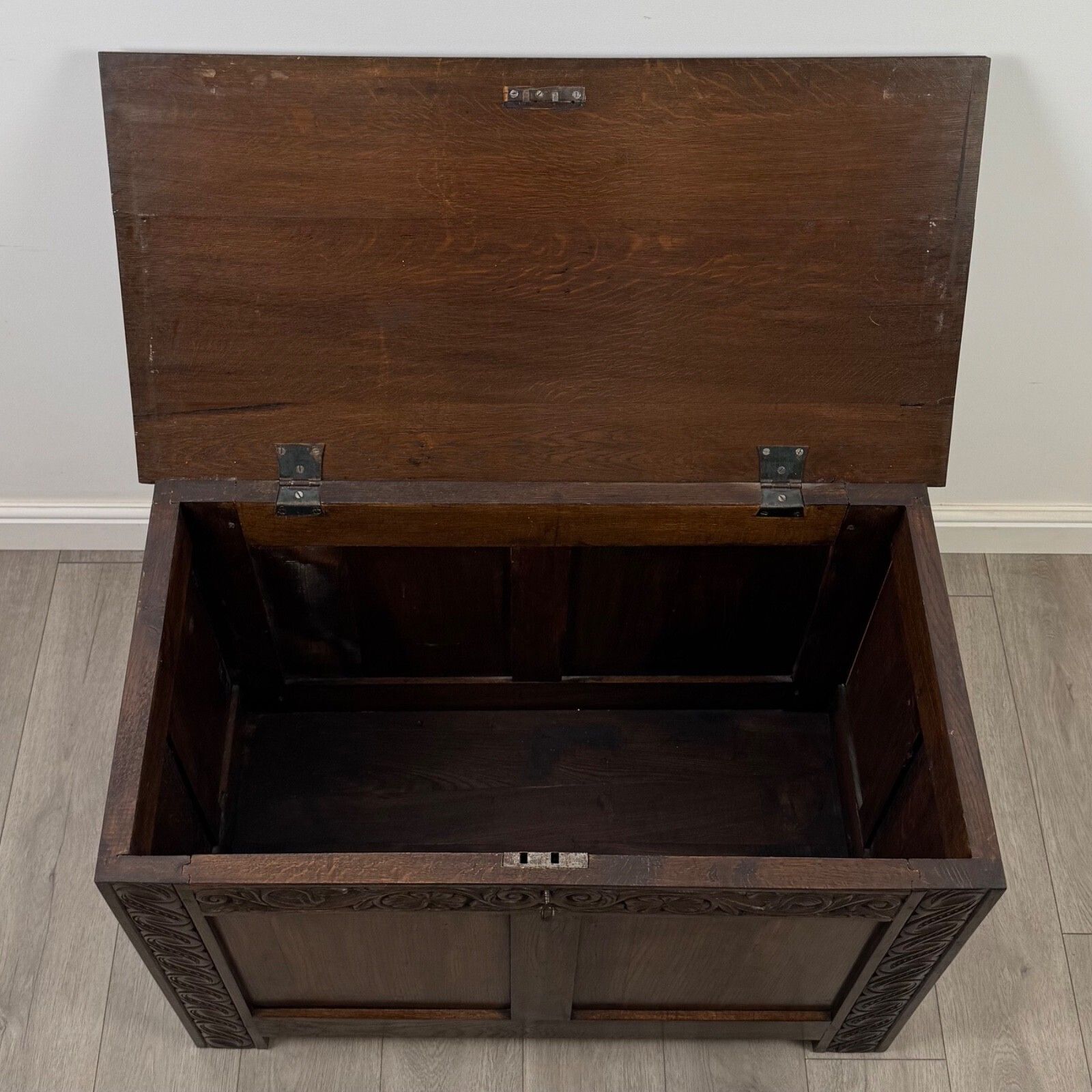photo for sale Antique 19th Century Victorian Carved Oak Blanket Box ( Af 5400 )