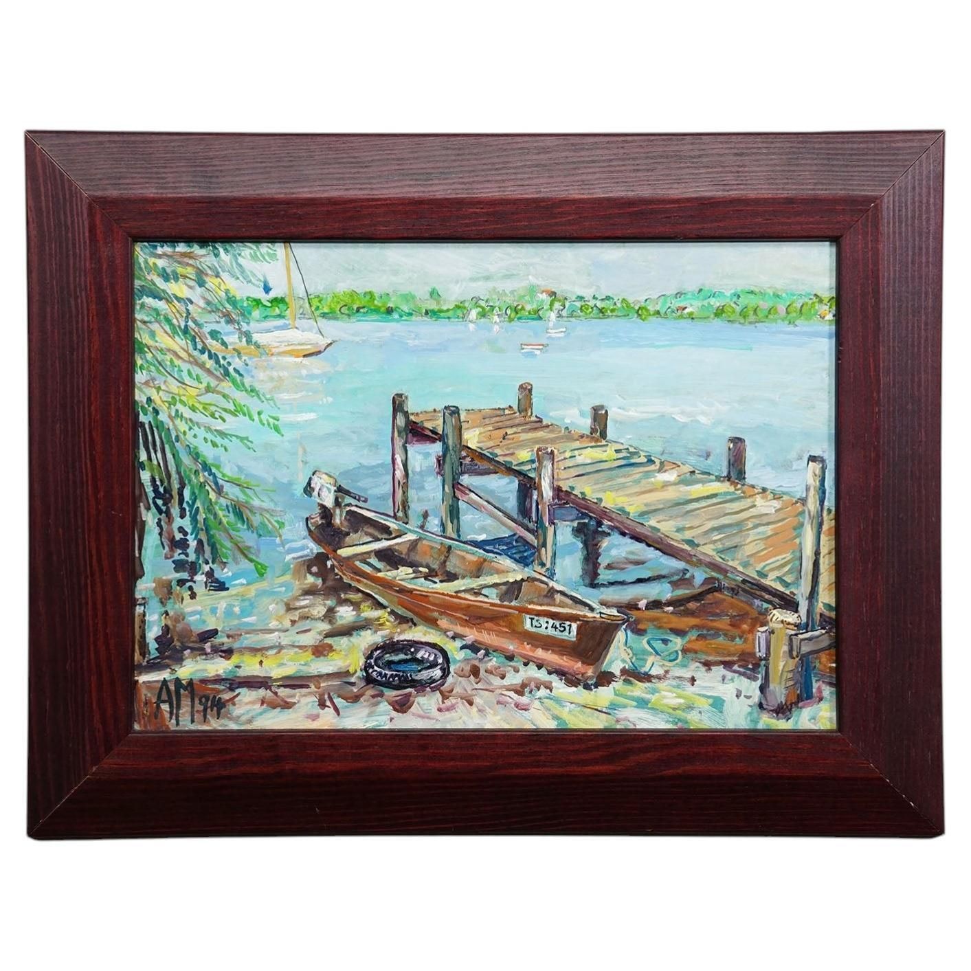 Olieverfschilderij Van Alexander Michael – Fraueninsel Jetty 1994