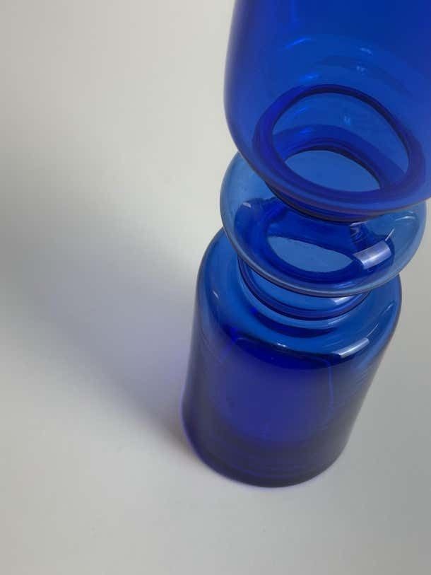 Cobalt Blue Glass Vase, Nanny Still Style, Handcrafted In Romania, 1970s photo furniture