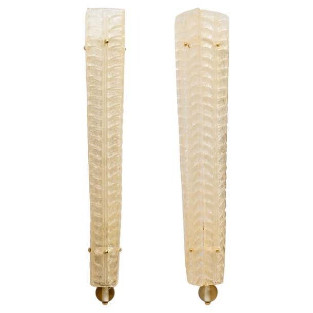 Pair Of Art Deco Style Brass And Murano Glass Gold Grit Sconces