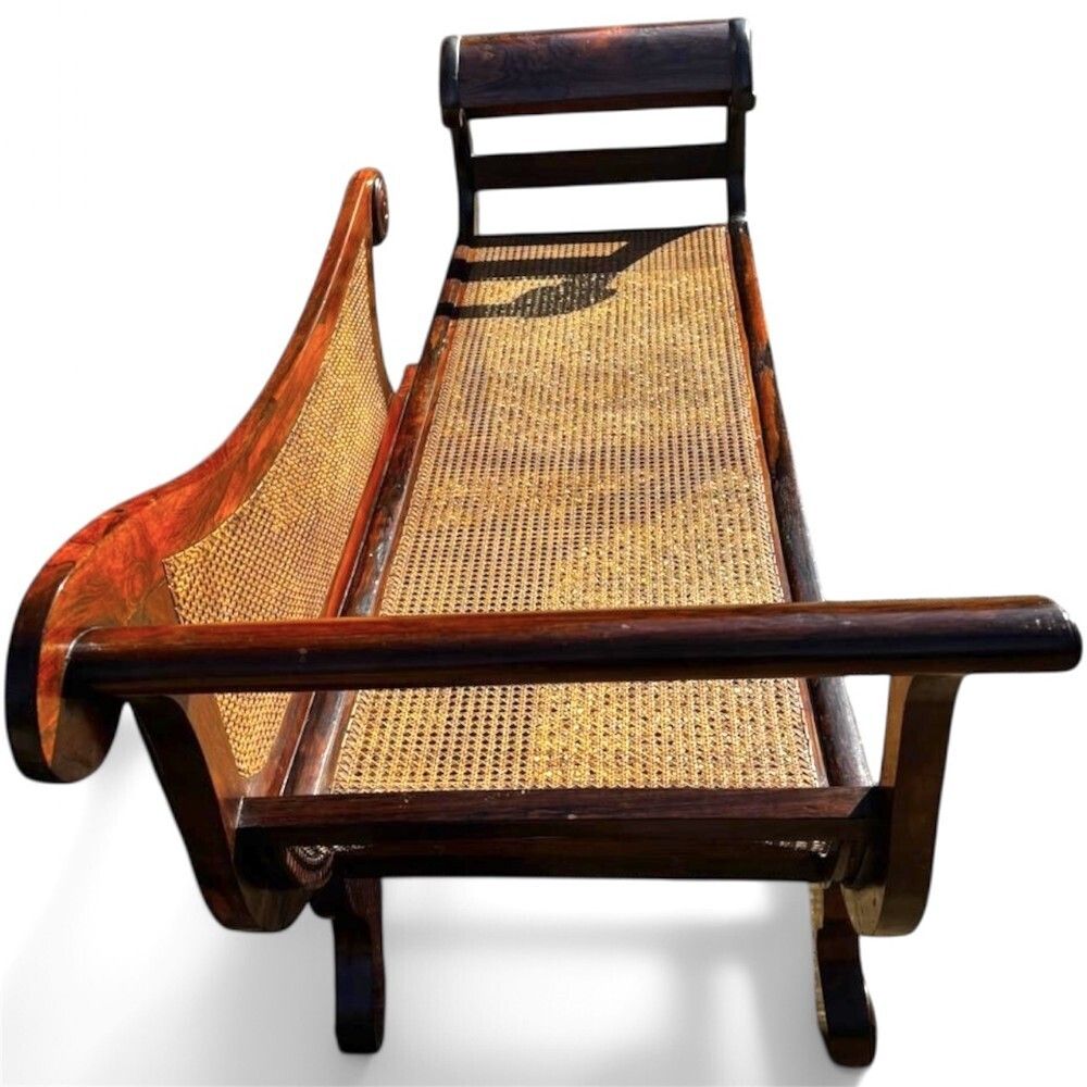 19th Century Solid Rio Rosewood Chaise Lounge With Cane Seating photo for sale