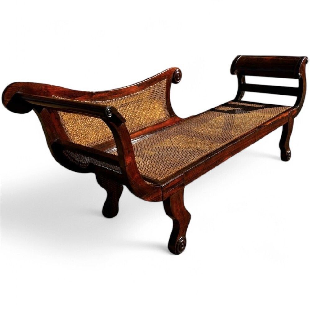 19th Century Solid Rio Rosewood Chaise Lounge With Cane Seating photo vinterior