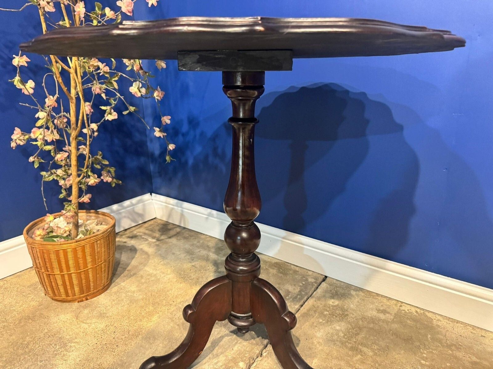 Antique Edwardian Mahogany Pedestal Side Table Cabriole Leg Hall End Vintage. photo 80.0