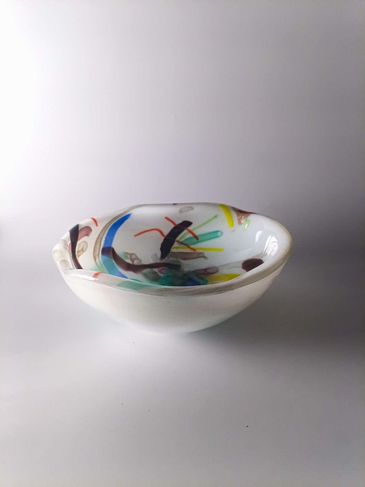 Murano Lattimo And Aventurine Glass Bowl Attributed To Fratelli Toso, 1960s photo vinterior