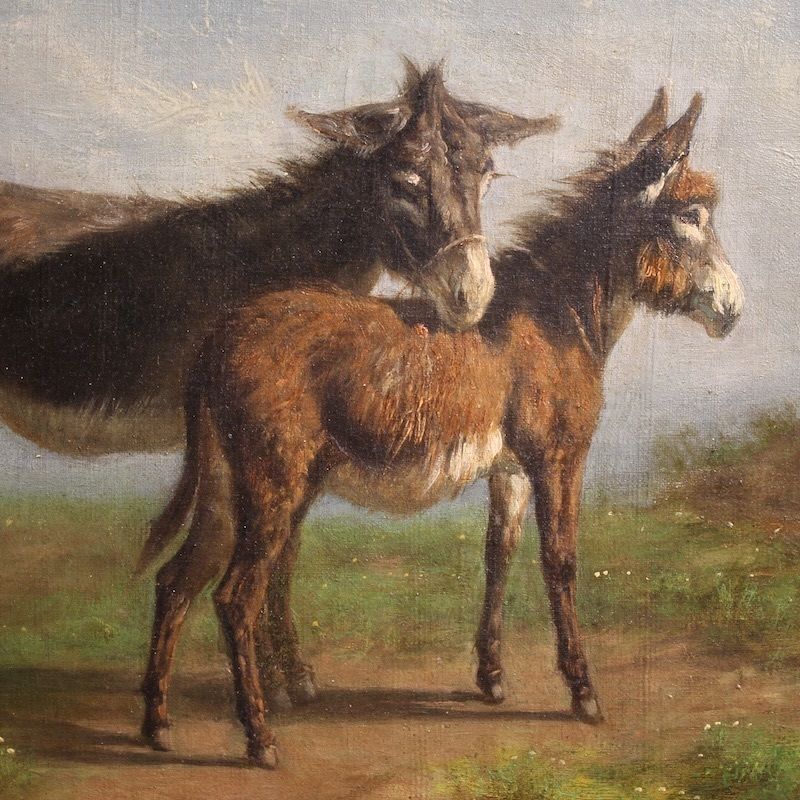 19th Century Italian Signed Bucolic Landscape Painting photo vintage