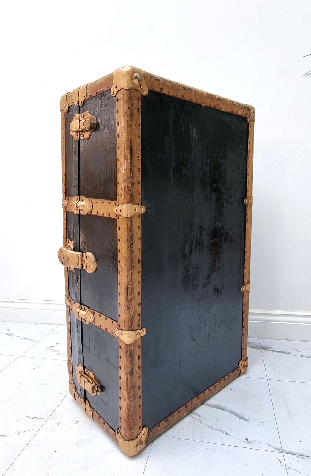 299.0 Antique Fitted Travel Steamer Cabin Trunk American Standswell/Perkiomen 1910s photo