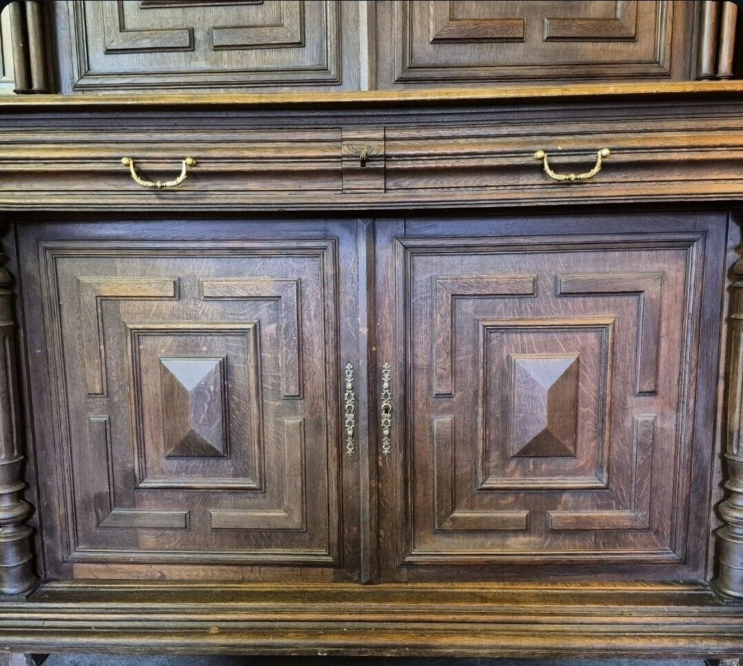 489.0 A Handsome Provincial French Oak Circa 1880 Geometric Sideboard Larder Cupboard photo
