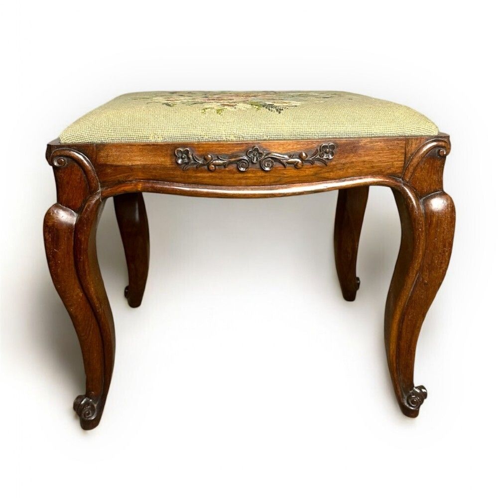 Decorative 19th Century Rosewood Stool With Intricate Carved Detailing photo furniture