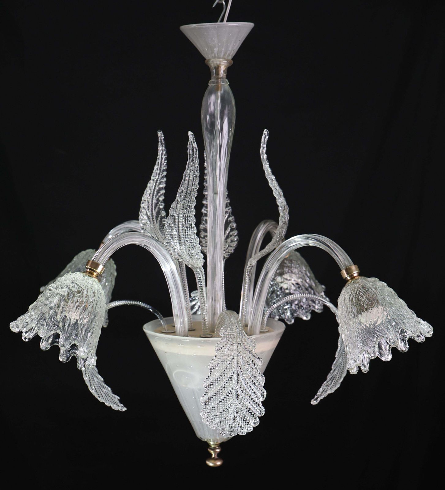 Italian Art Deco Chandelier By Barovier & Toso "Bubble" Murano Glass, 1940s photo Lighting