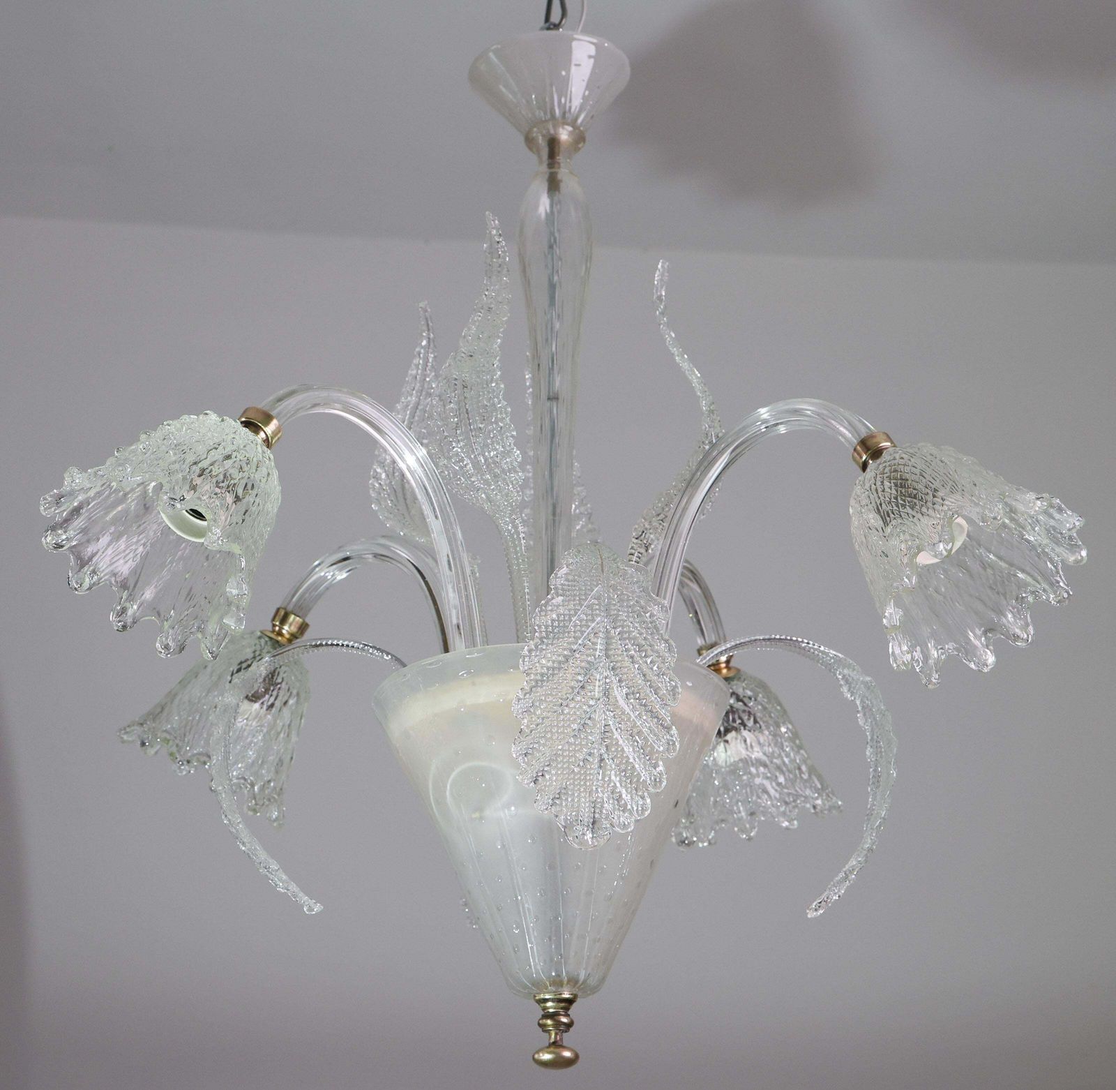Italian Art Deco Chandelier By Barovier & Toso "Bubble" Murano Glass, 1940s photo vinterior