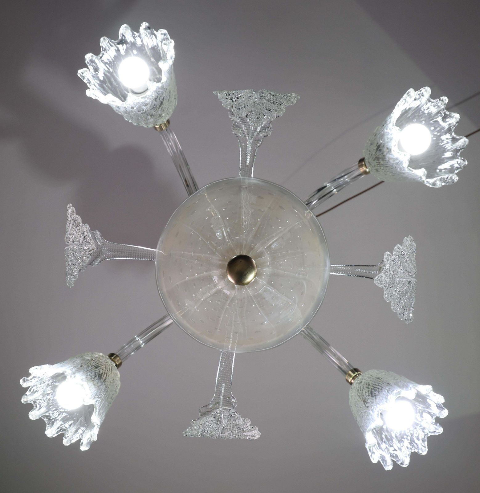 Lighting Italian Art Deco Chandelier By Barovier & Toso "Bubble" Murano Glass, 1940s photo