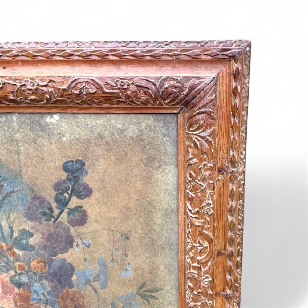 Elegant Late Georgian Carved Pine Picture Or Mirror Frame With Floral Print photo 540.0