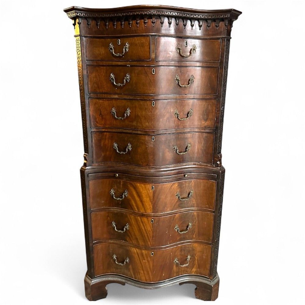 Late 19th Century Mahogany Serpentine Front Chest On Chest