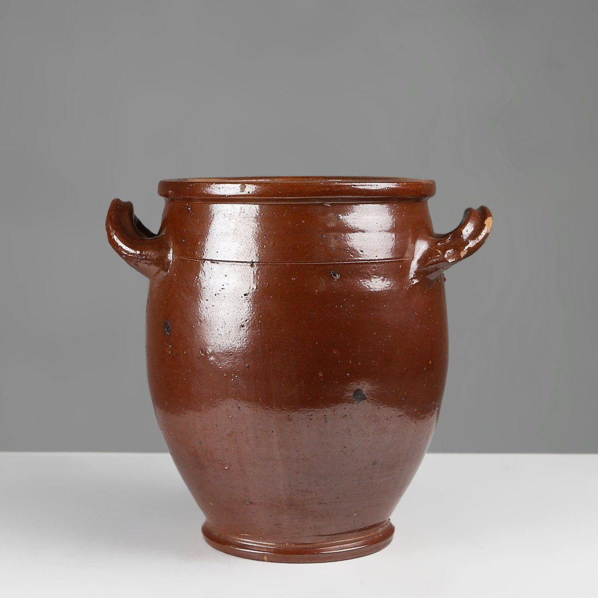 Large Glazed Brown Ceramic Pot, Belgium, 1800s