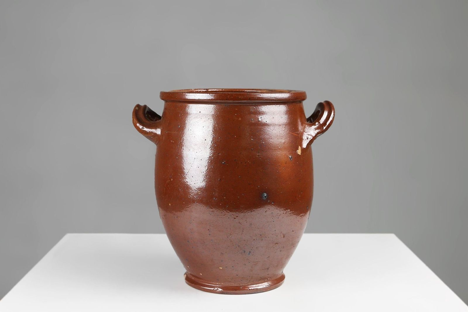 Large Glazed Brown Ceramic Pot, Belgium, 1800s photo for sale