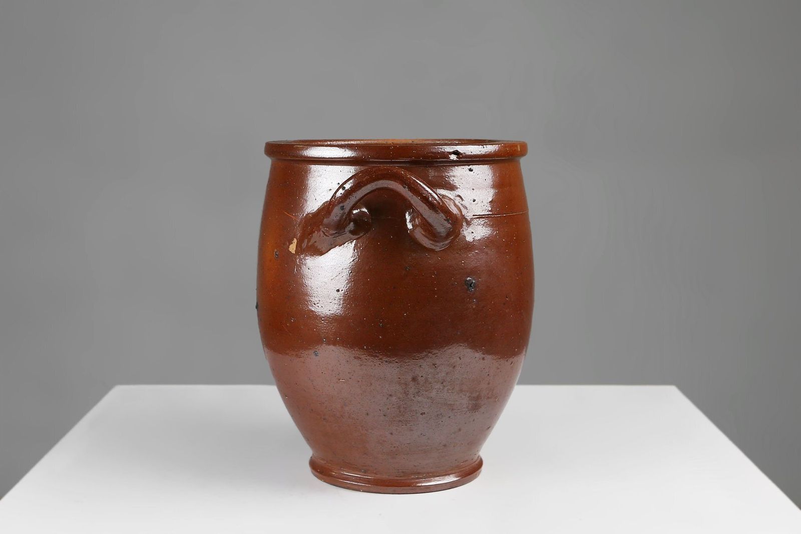 Large Glazed Brown Ceramic Pot, Belgium, 1800s photo Home Decor
