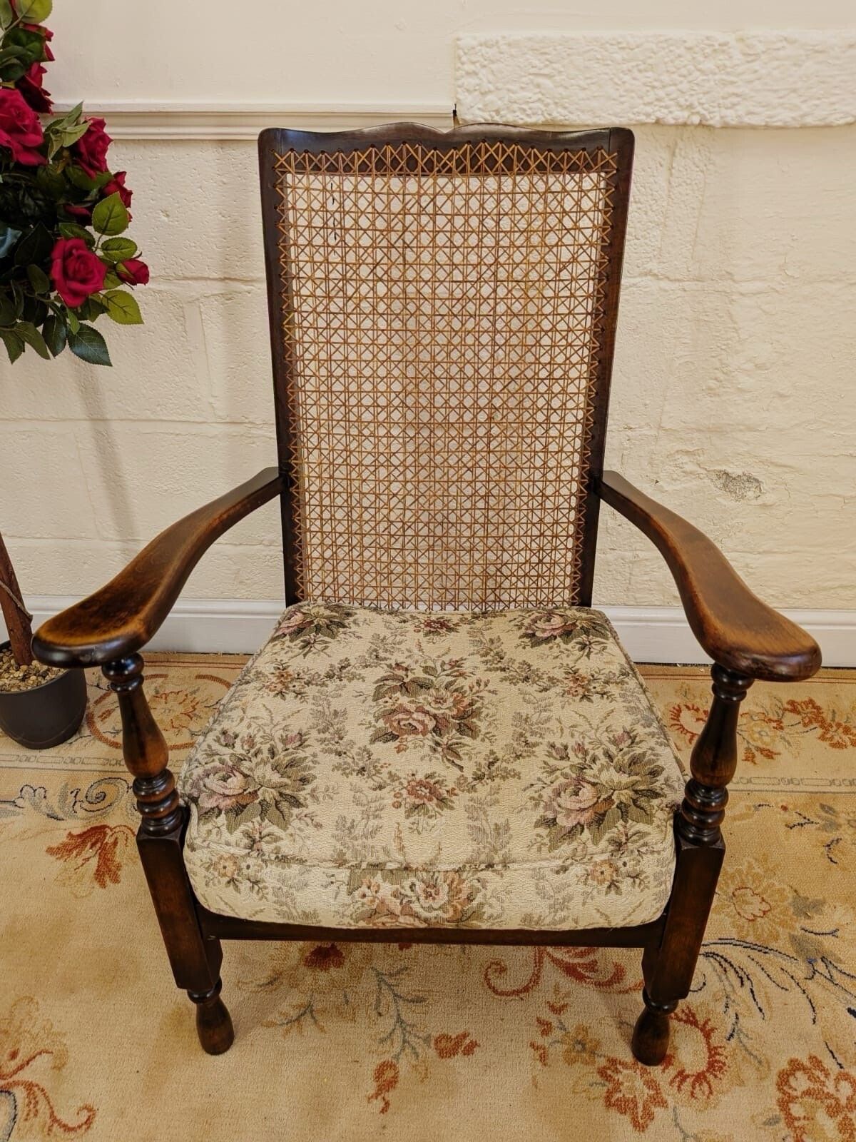 Early 20th Century Stained Walnut Cottage Rattan Armchair photo furniture
