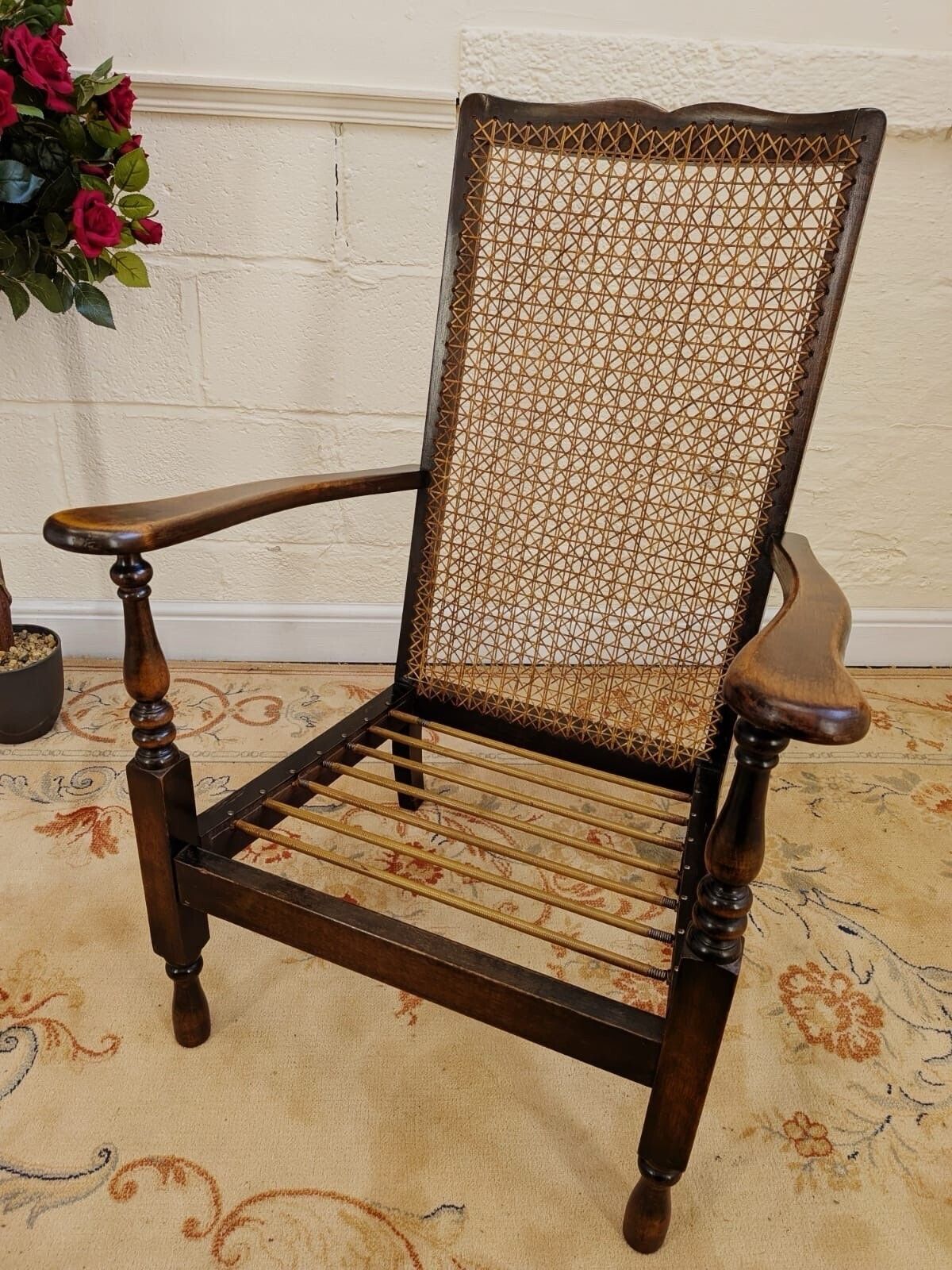 Early 20th Century Stained Walnut Cottage Rattan Armchair photo 165.0