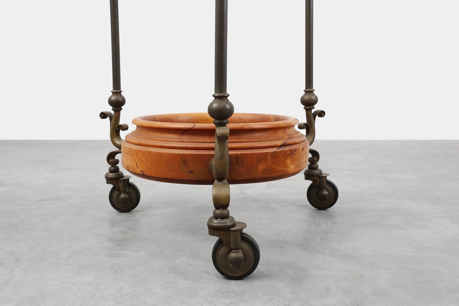 Rustic Copper And Walnut Serving Trolley With Glass Top, France, 1900s photo Furniture