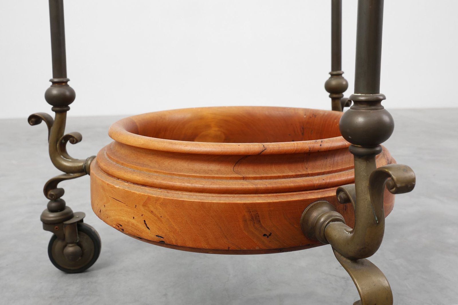 Rustic Copper And Walnut Serving Trolley With Glass Top, France, 1900s photo buy