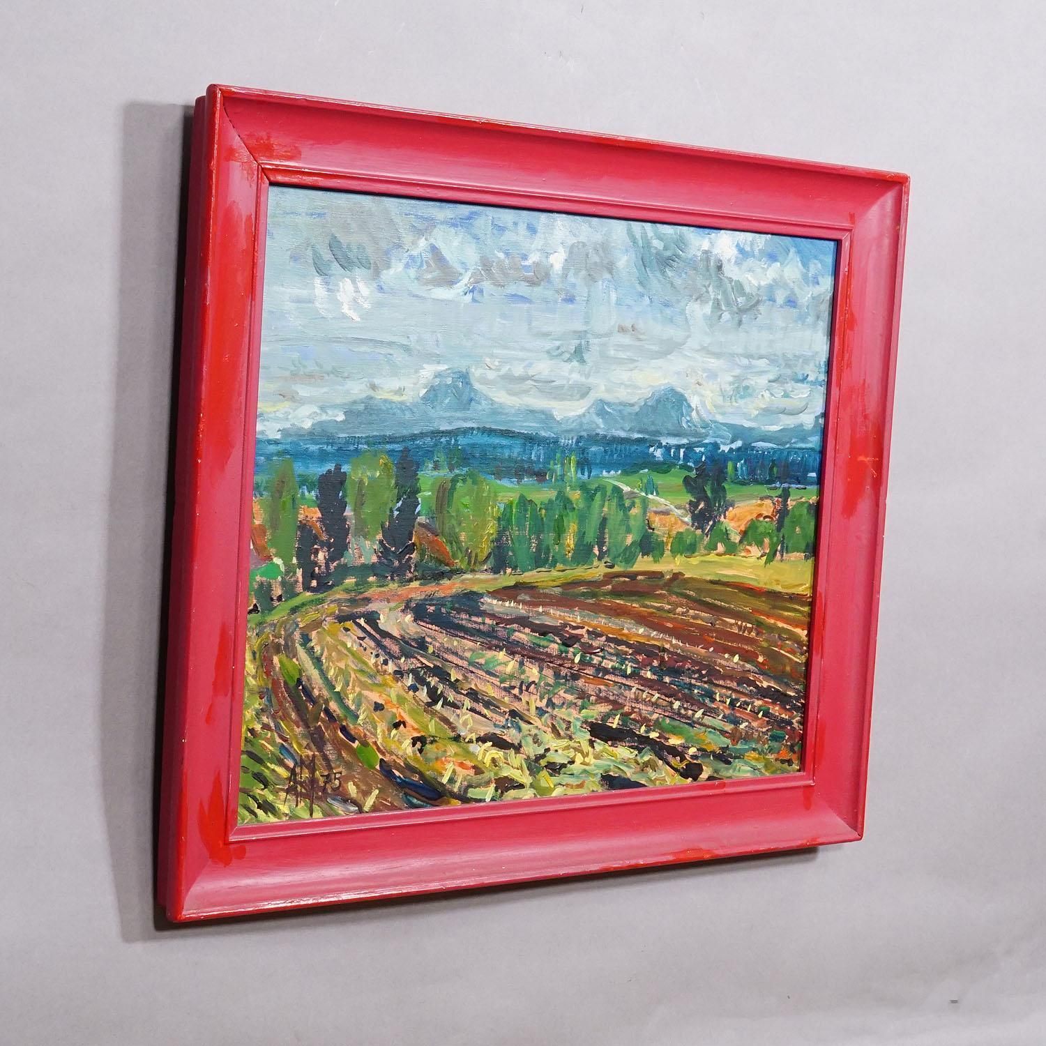 Alexander Michael, Olieverfschilderij Met Landschap En Akker, 1975 photo for sale