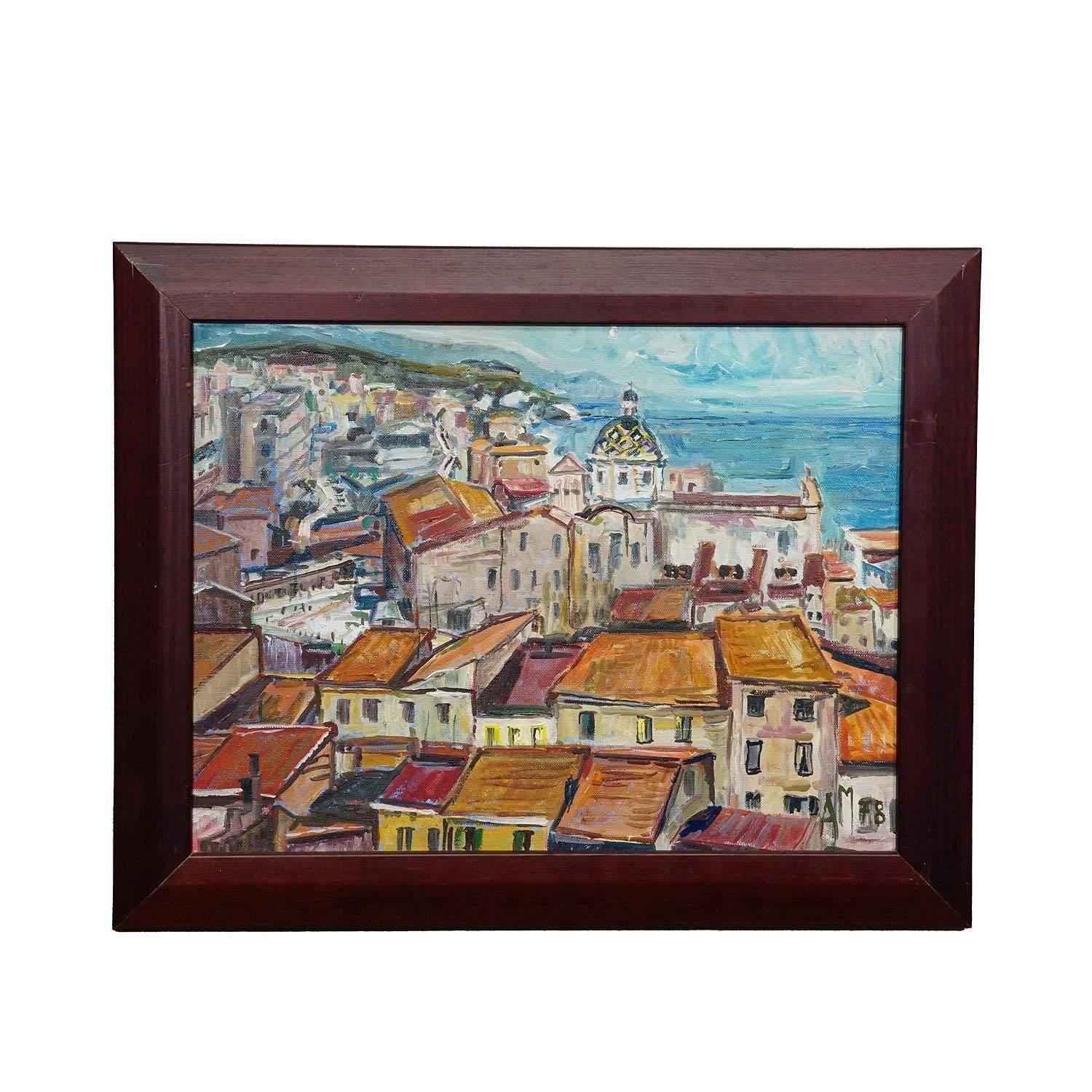 Alexander Michael Oil Painting Of A Southern Italian Coastal Town, 1978 photo furniture