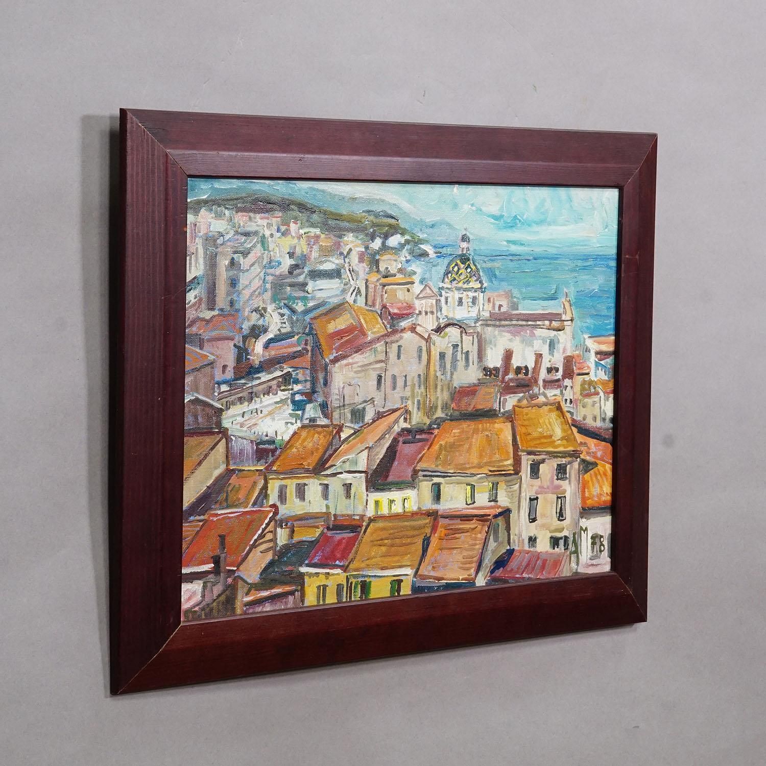 Alexander Michael Oil Painting Of A Southern Italian Coastal Town, 1978 photo for sale