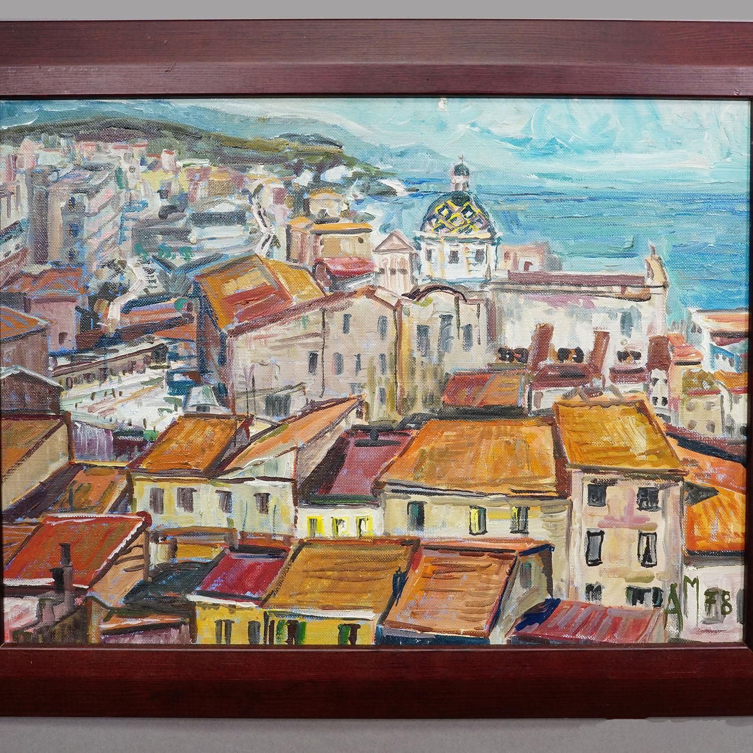 Alexander Michael Oil Painting Of A Southern Italian Coastal Town, 1978 photo Art
