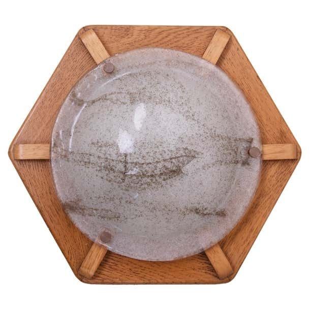 1 'Of 2' Modernist Flush Mount Aventurine Murano Glass By Kaiser, Germany 1960s